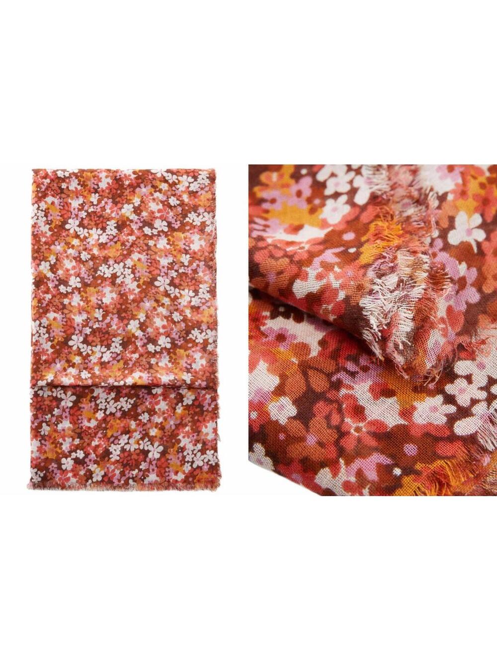 Mango Linen Blend Floral Print Scarf NWT Florence Pink Orange